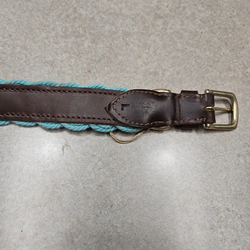 Baydog Dog Collar Large Turquoise Brown Braided Rope Leather Nautical Coastal